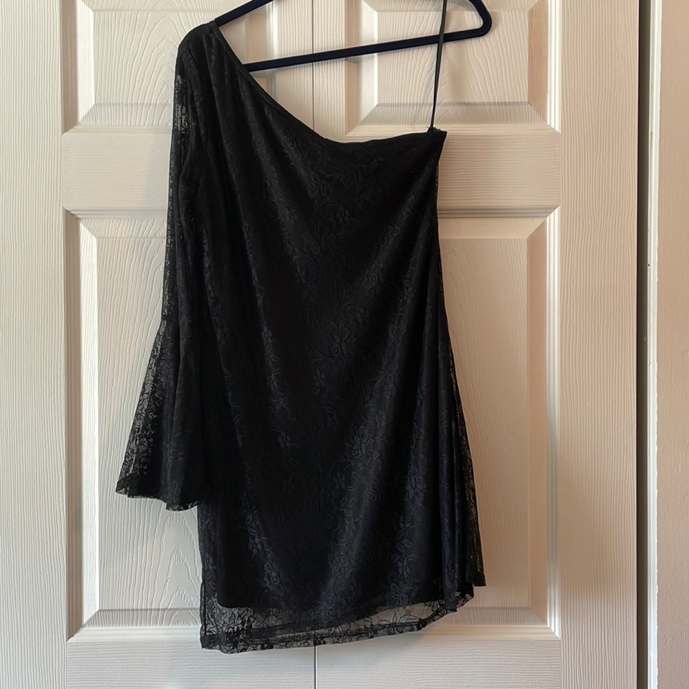 Lulu’s mini lace one shoulder dress